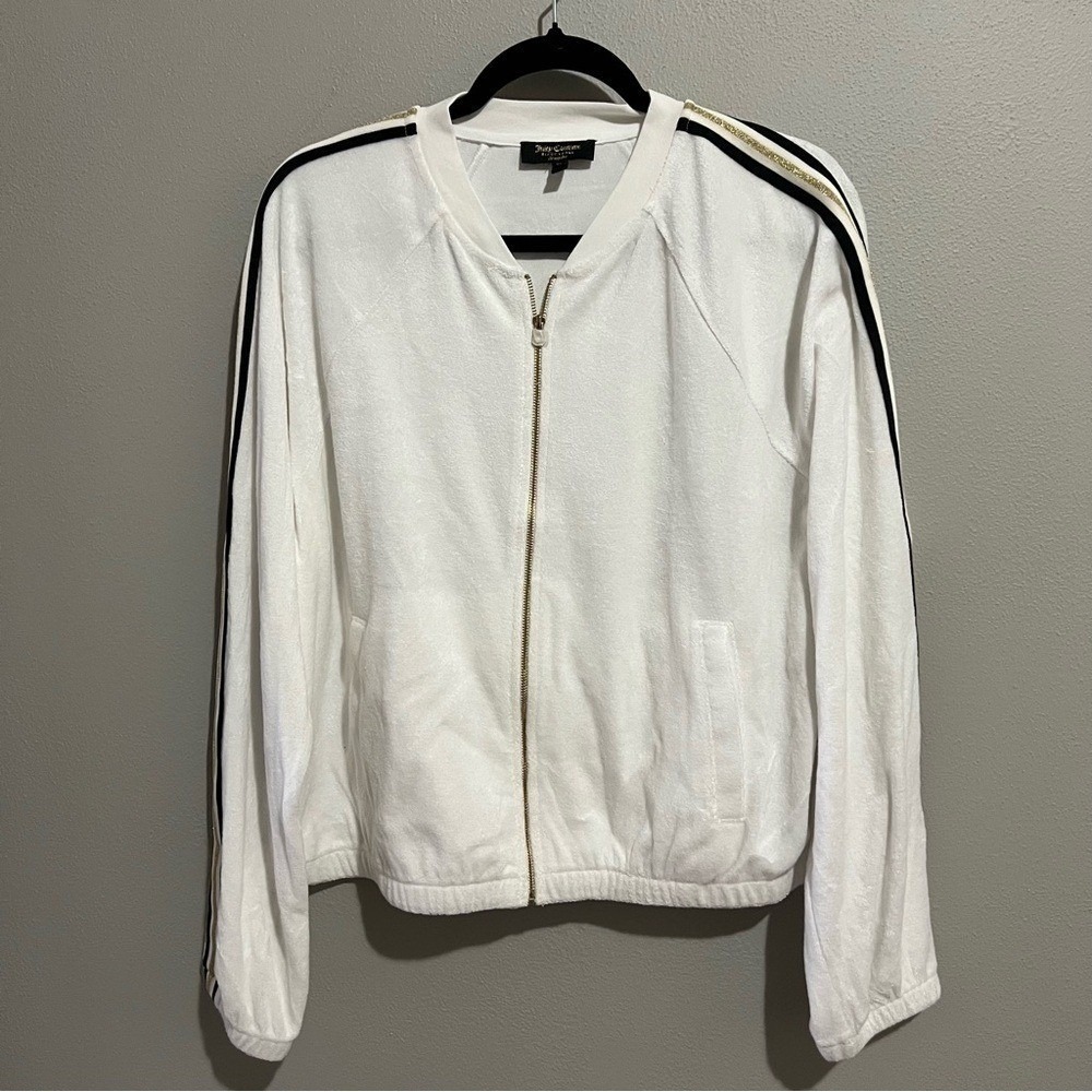 Juicy Couture Black Label White Microterry Track‎ Jacket Racer Stripe XL NWT - Picture 14 of 15